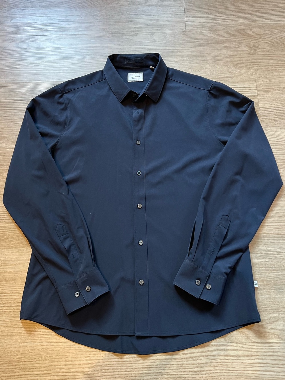 7Diamonds Men’s Large 4 Way Stretch Button Down Shirt Navy Blue Office Casual